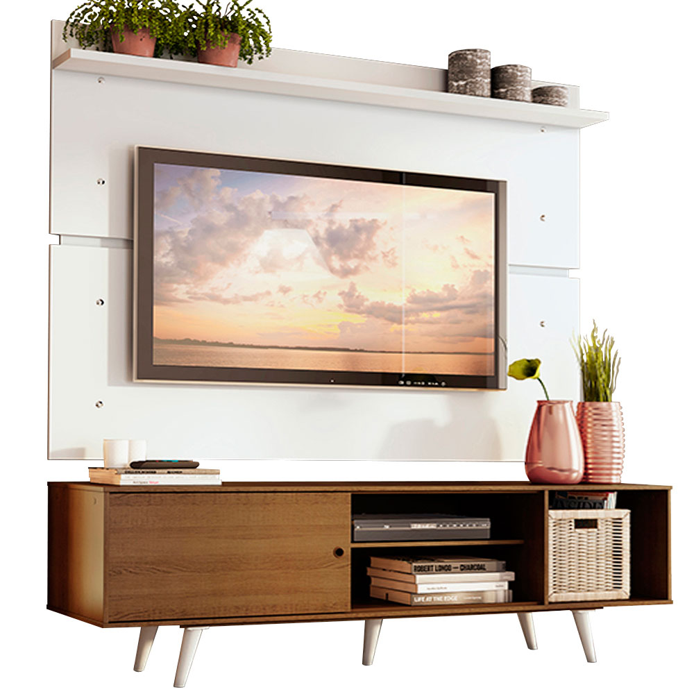 Rack Madesa Dubai e Painel para TV até 65 Polegadas com Pés Rustic/Branco 5Z09