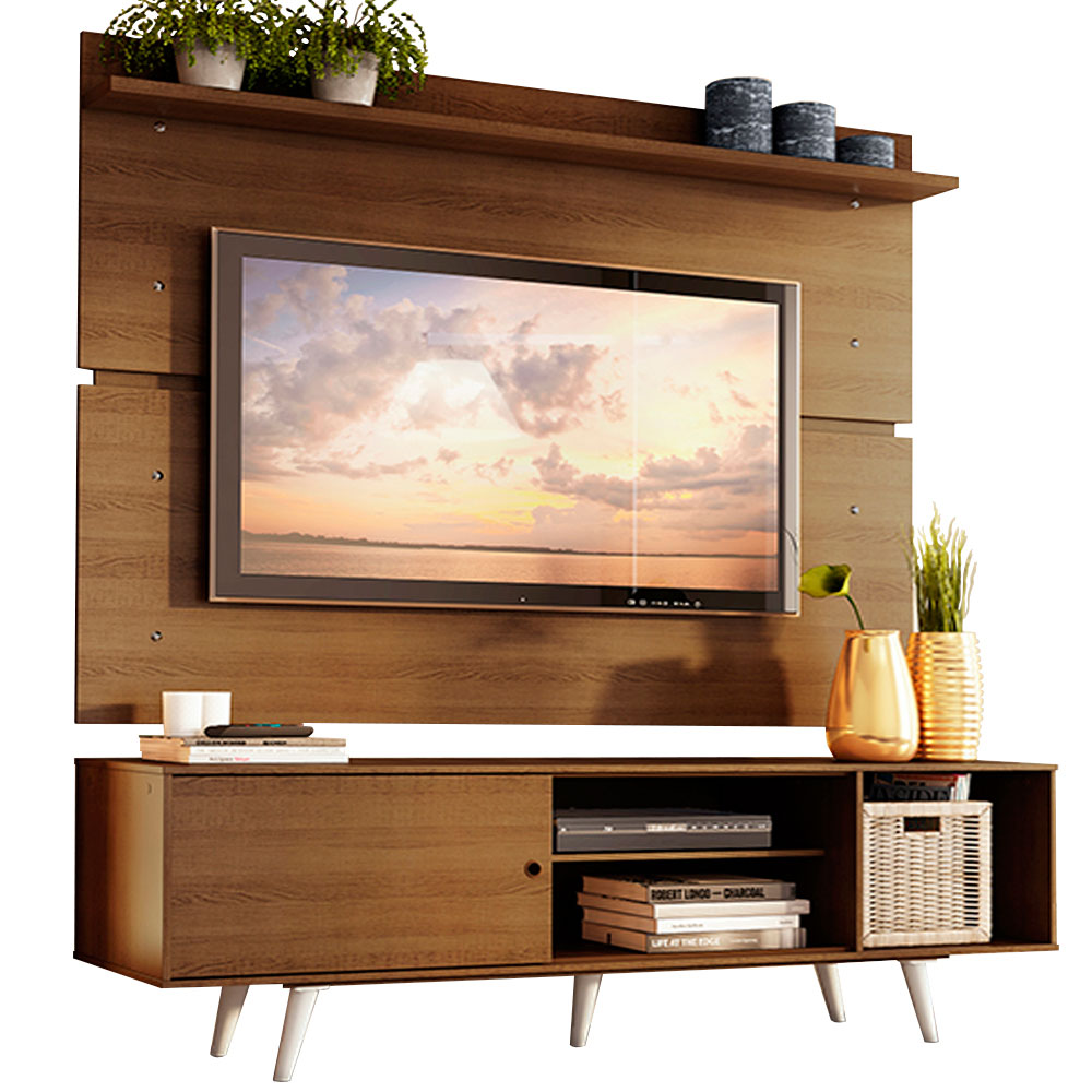 Rack Madesa Dubai e Painel para TV até 65 Polegadas com Pés Rustic/Branco 5Z6E