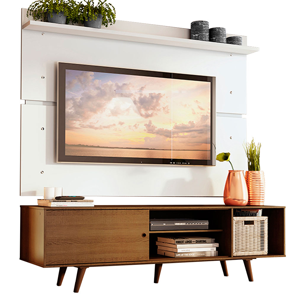 Rack Madesa Dubai e Painel para TV até 65 Polegadas com Pés Rustic/Branco 5Z9B
