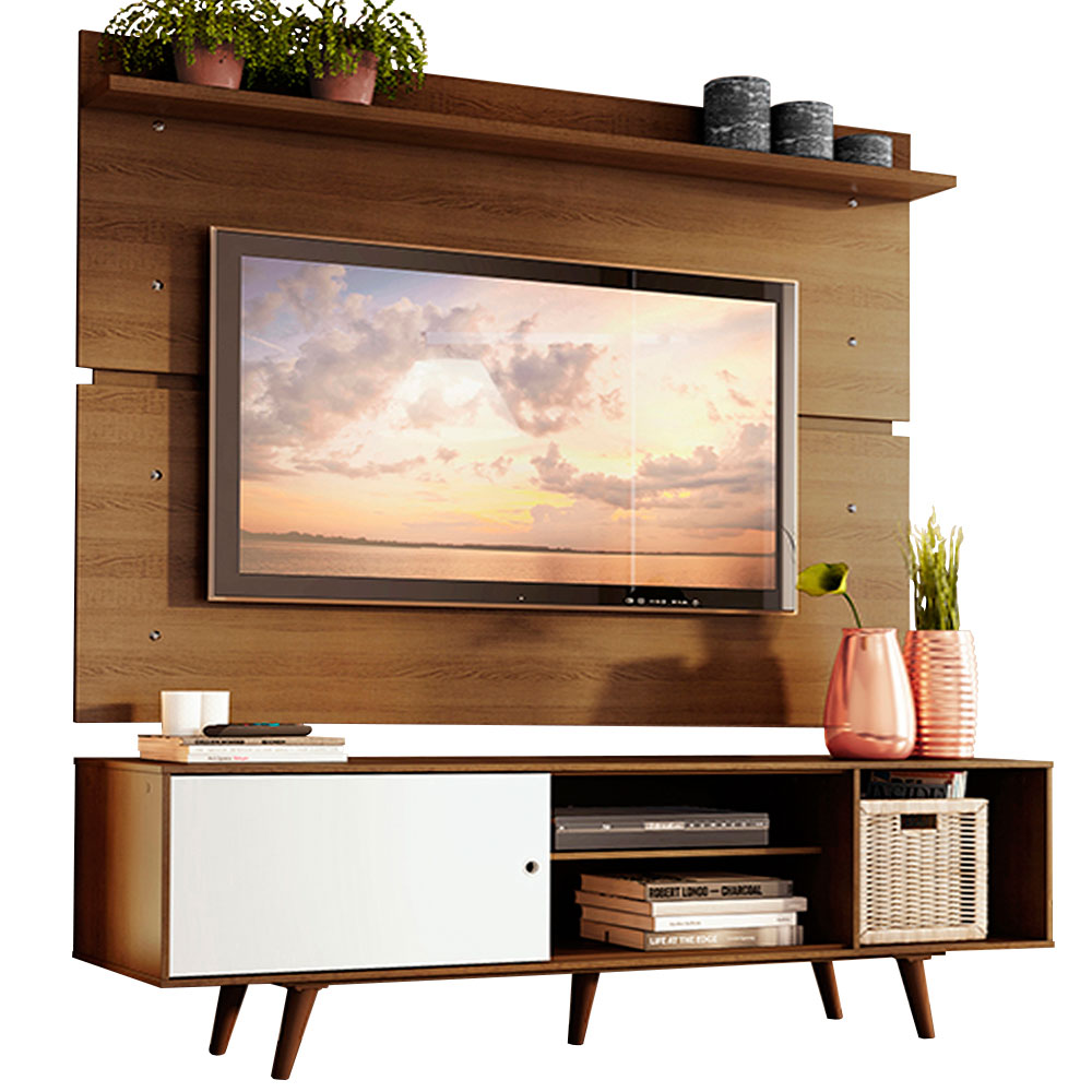 Rack Madesa Dubai e Painel para TV até 65 Polegadas com Pés Rustic/Branco 6E5Z