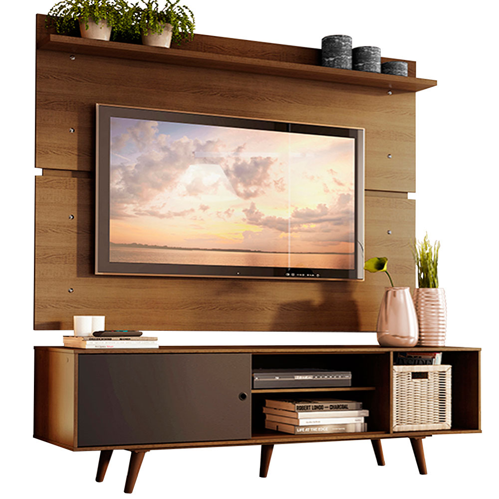 Rack Madesa Dubai e Painel para TV até 65 Polegadas com Pés Rustic/Preto 7K5Z