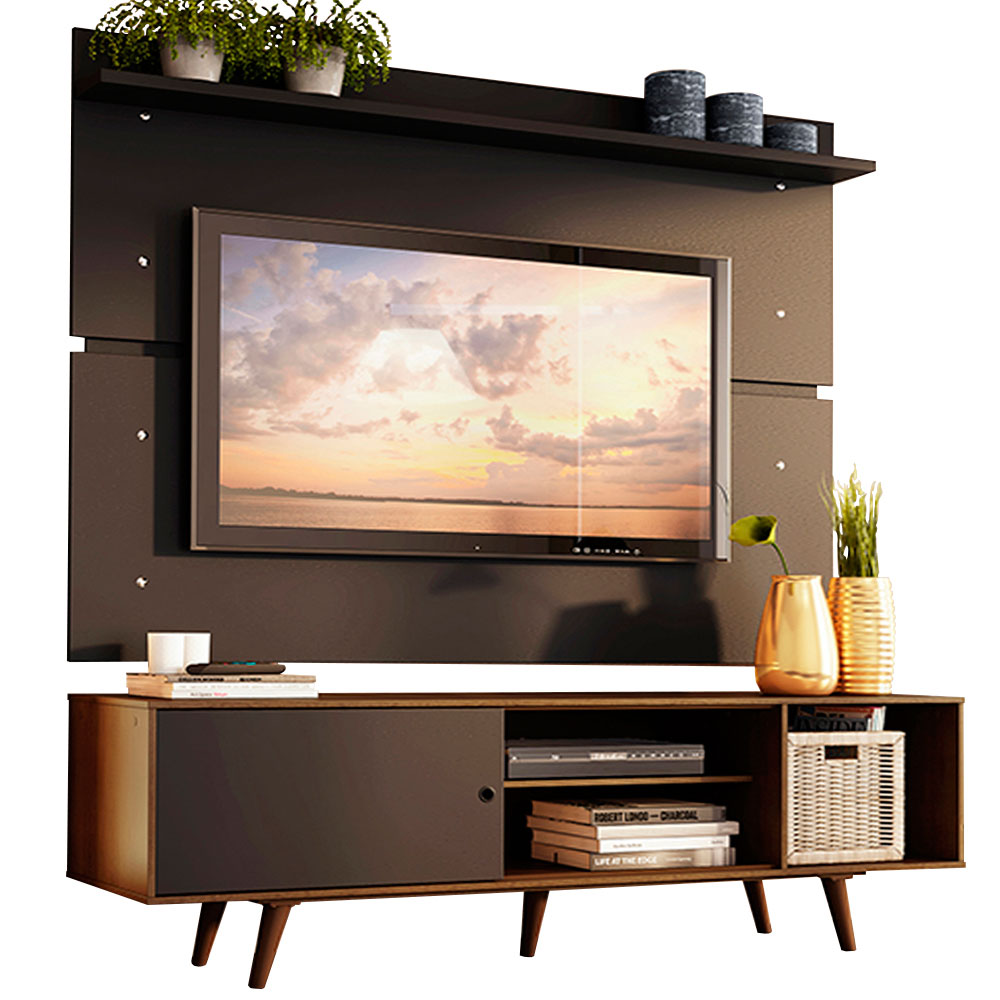 Rack Madesa Dubai e Painel para TV até 65 Polegadas com Pés Rustic/Preto 7KD8