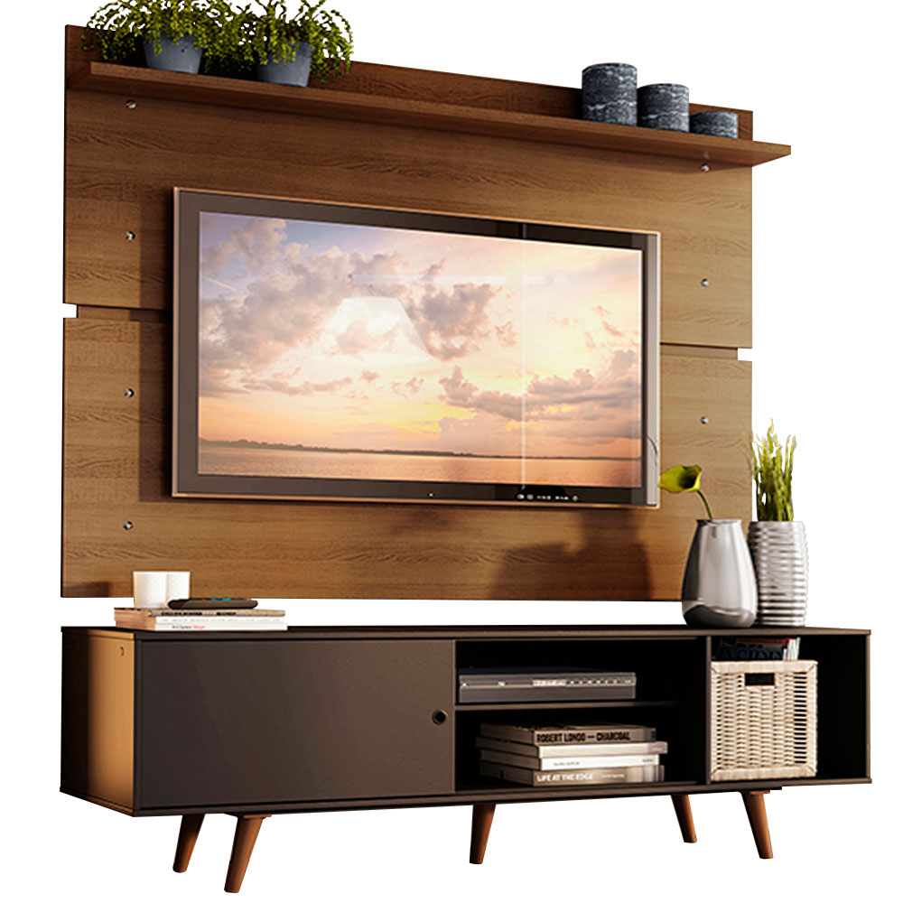 Rack Madesa Dubai e Painel para TV até 65 Polegadas com Pés Preto/Rustic 8N5Z