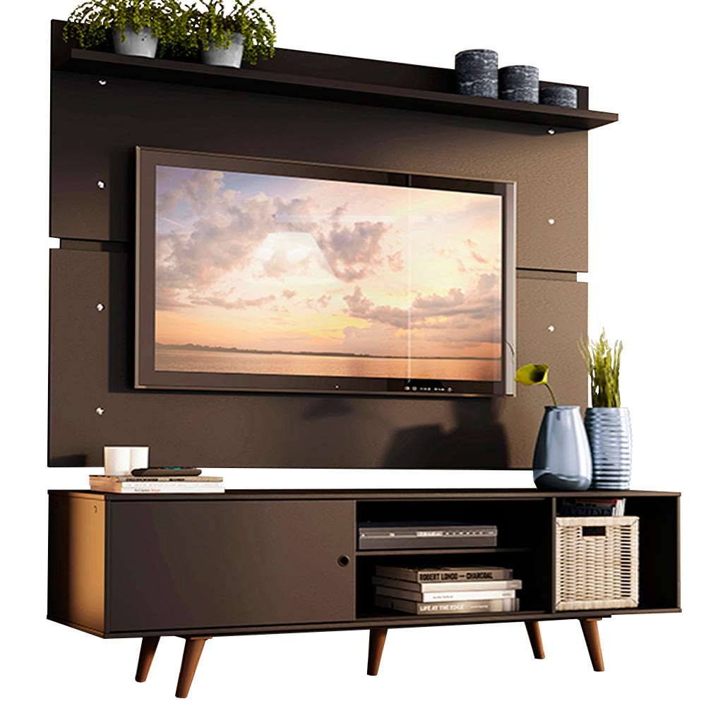 Rack Madesa Dubai e Painel para TV até 65 Polegadas com Pés Preto/Rustic 8ND8