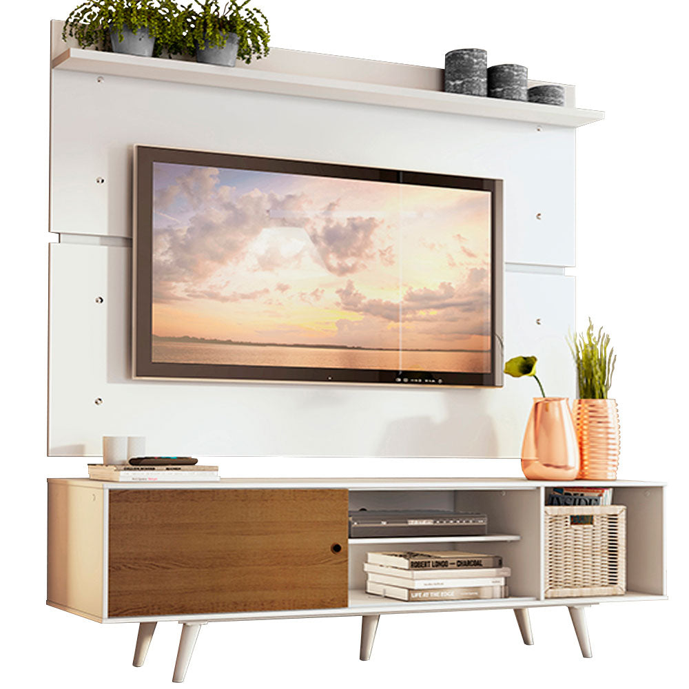 Rack Madesa Dubai e Painel para TV até 65 Polegadas com Pés Branco/Rustic 9B09
