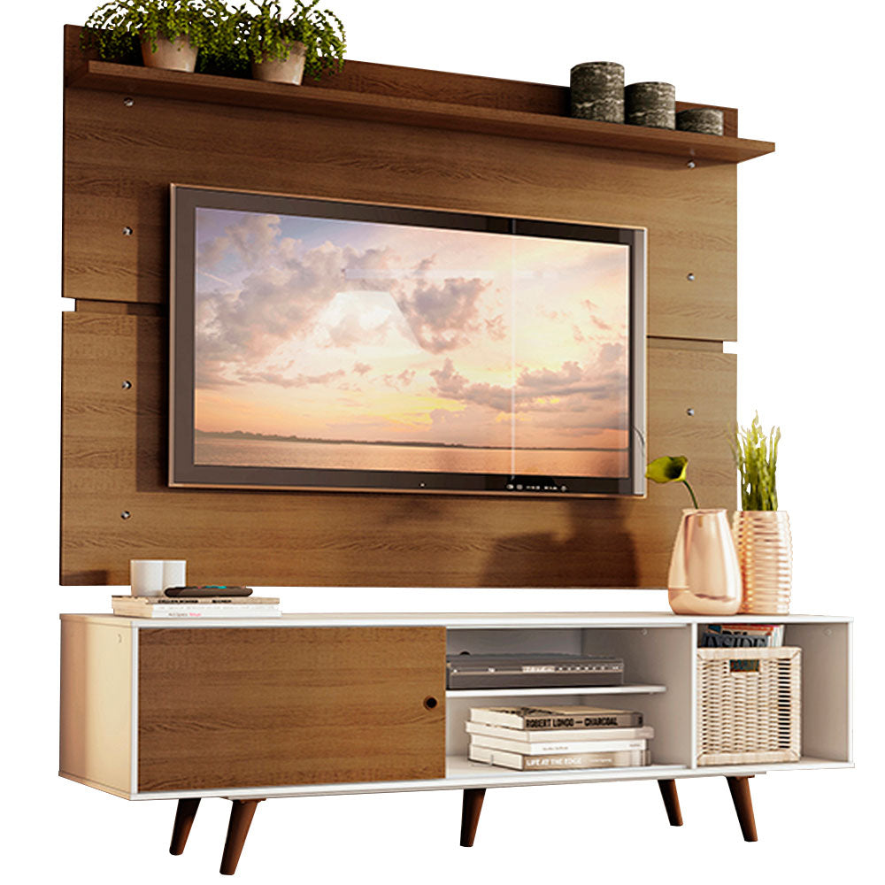 Rack Madesa Dubai e Painel para TV até 65 Polegadas com Pés Branco/Rustic 9B5Z