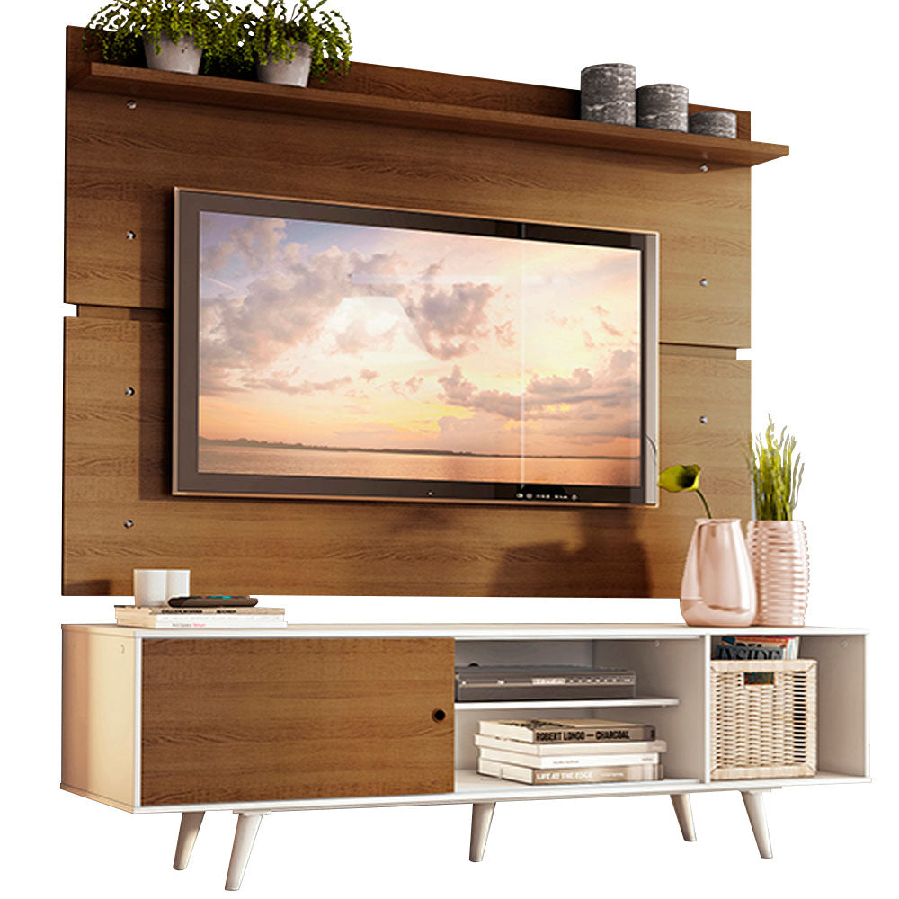 Rack Madesa Dubai e Painel para TV até 65 Polegadas com Pés Branco/Rustic 9B6E
