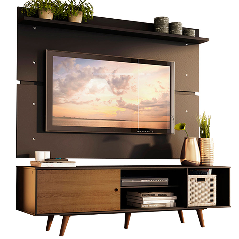 Rack Madesa Dubai e Painel para TV até 65 Polegadas com Pés Preto/Rustic D8D8
