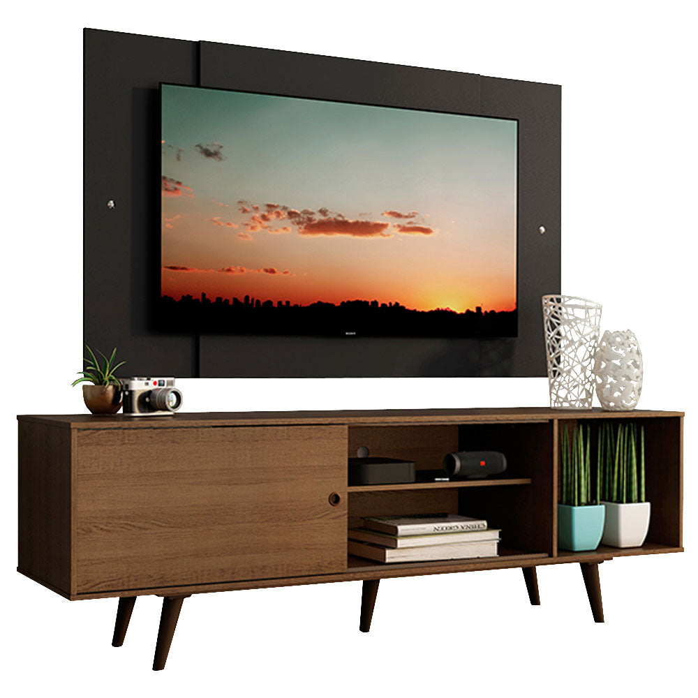 Rack Madesa Dubai com Pés e Painel para TV até 58 Polegadas Rustic/Preto 5ZD8
