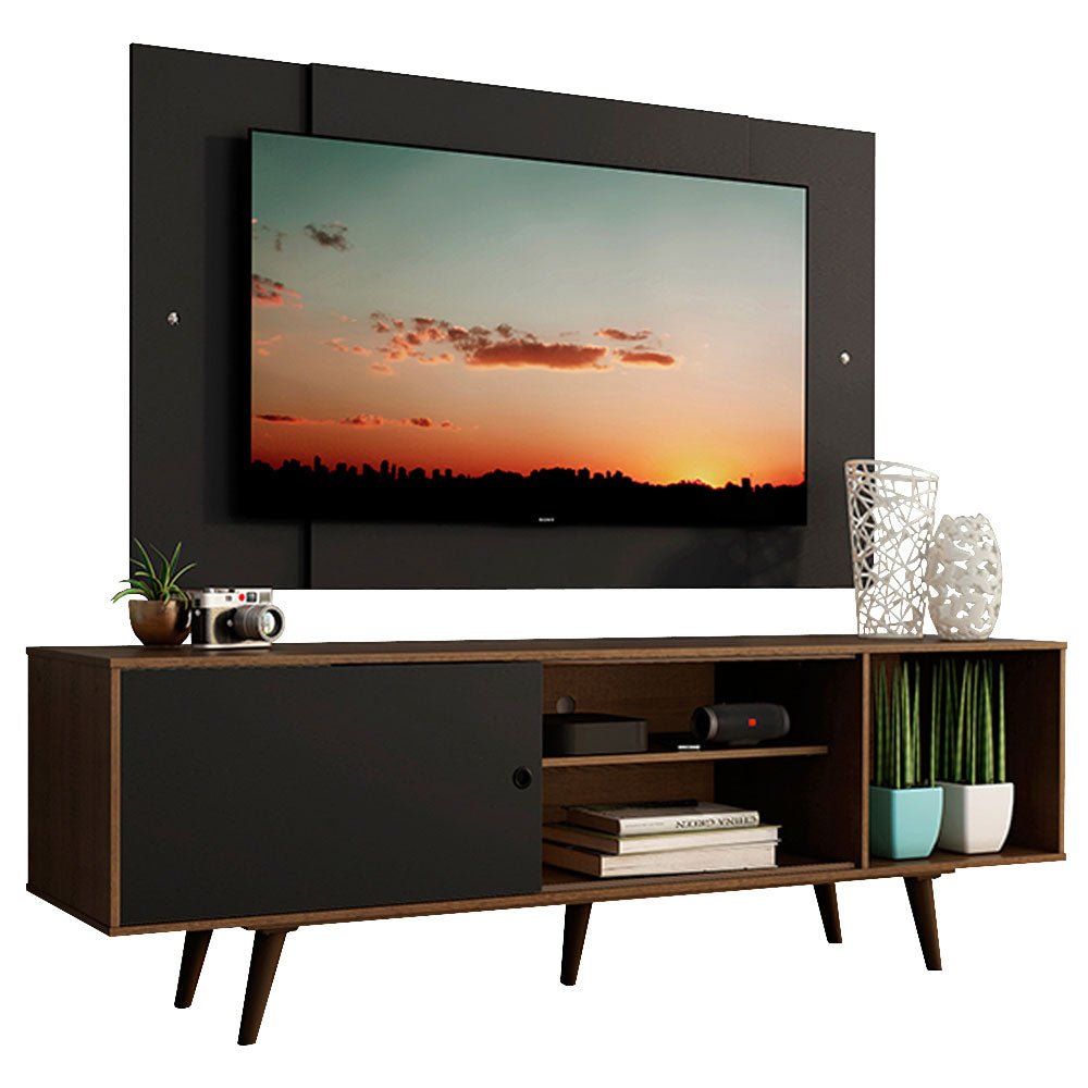Rack Madesa Dubai com Pés e Painel para TV até 58 Polegadas Rustic/Preto 7KD8