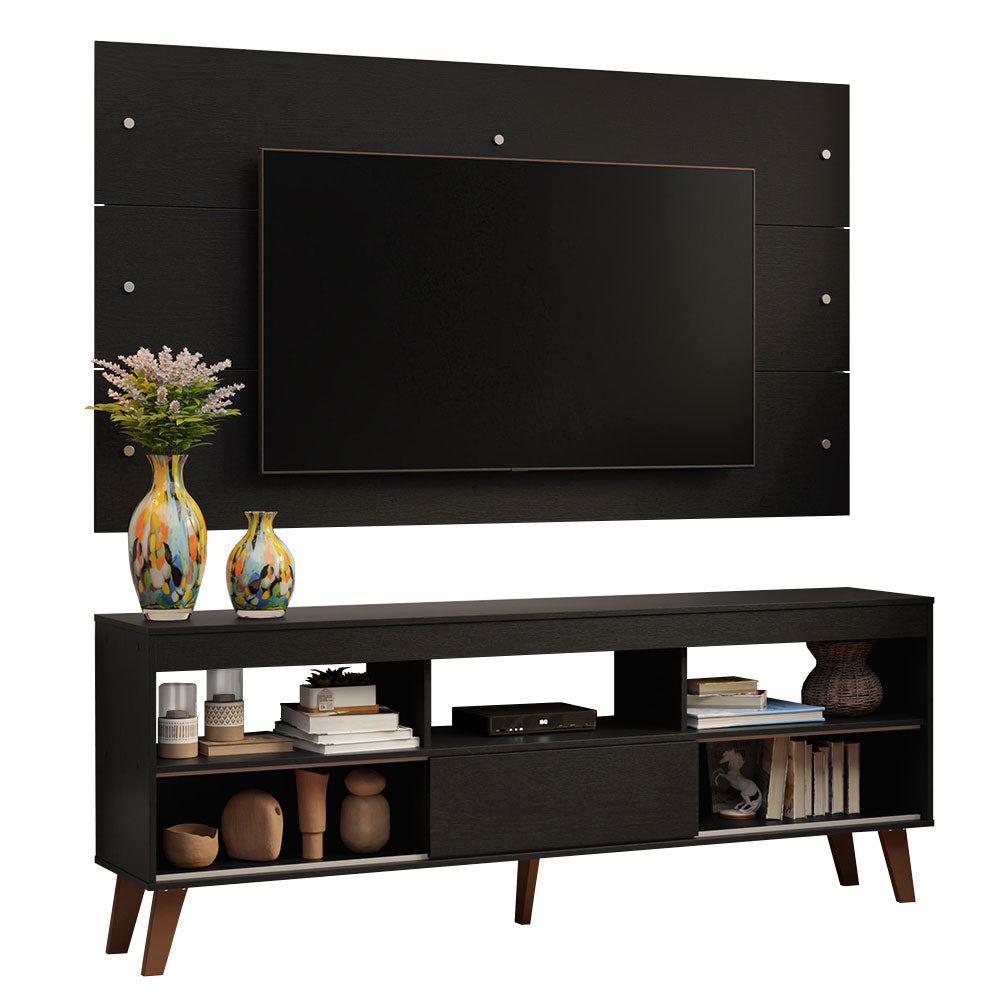 Rack com Painel para TV até 65 Polegadas com Pés Preto Texas Madesa