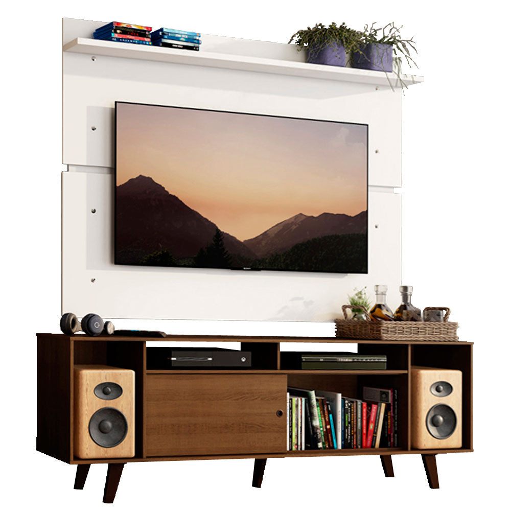 Rack Madesa Cancun com Pés e Painel para TV até 65 Polegadas Rustic/Branco 5Z9B