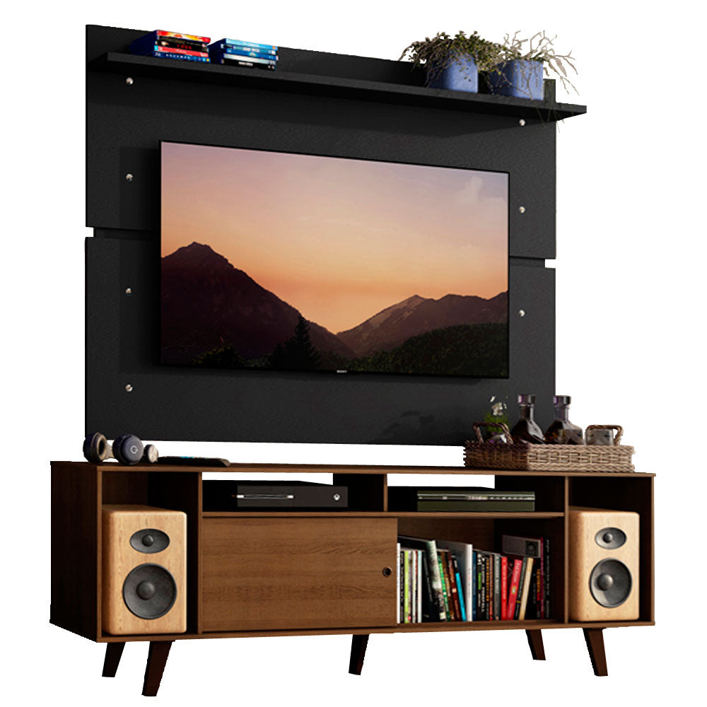 Rack Madesa Cancun com Pés e Painel para TV até 65 Polegadas Rustic/Preto 5ZD8