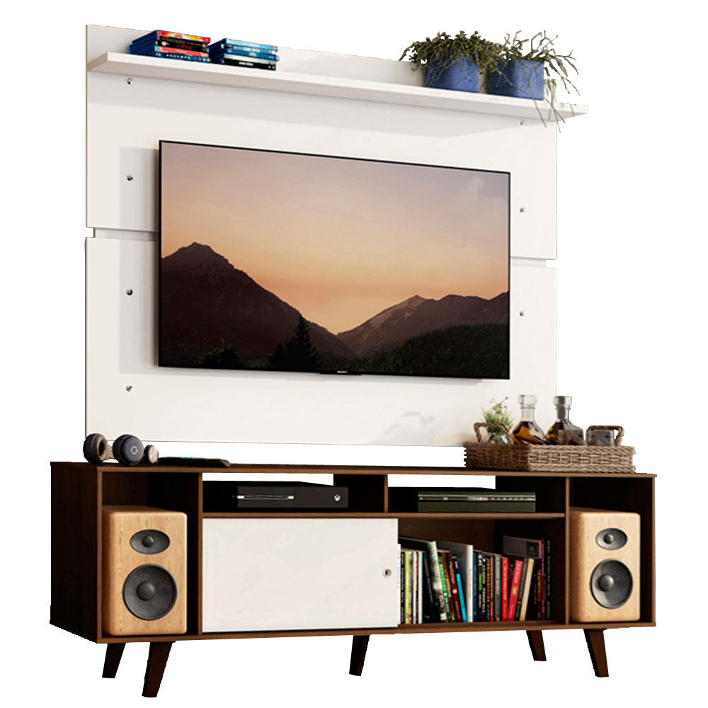 Rack Madesa Cancun com Pés e Painel para TV até 65 Polegadas Rustic/Branco 6E9B