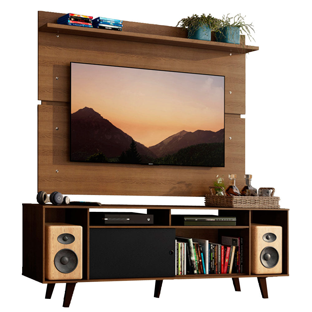 Rack Madesa Cancun com Pés e Painel para TV até 65 Polegadas Rustic/Preto 7K5Z