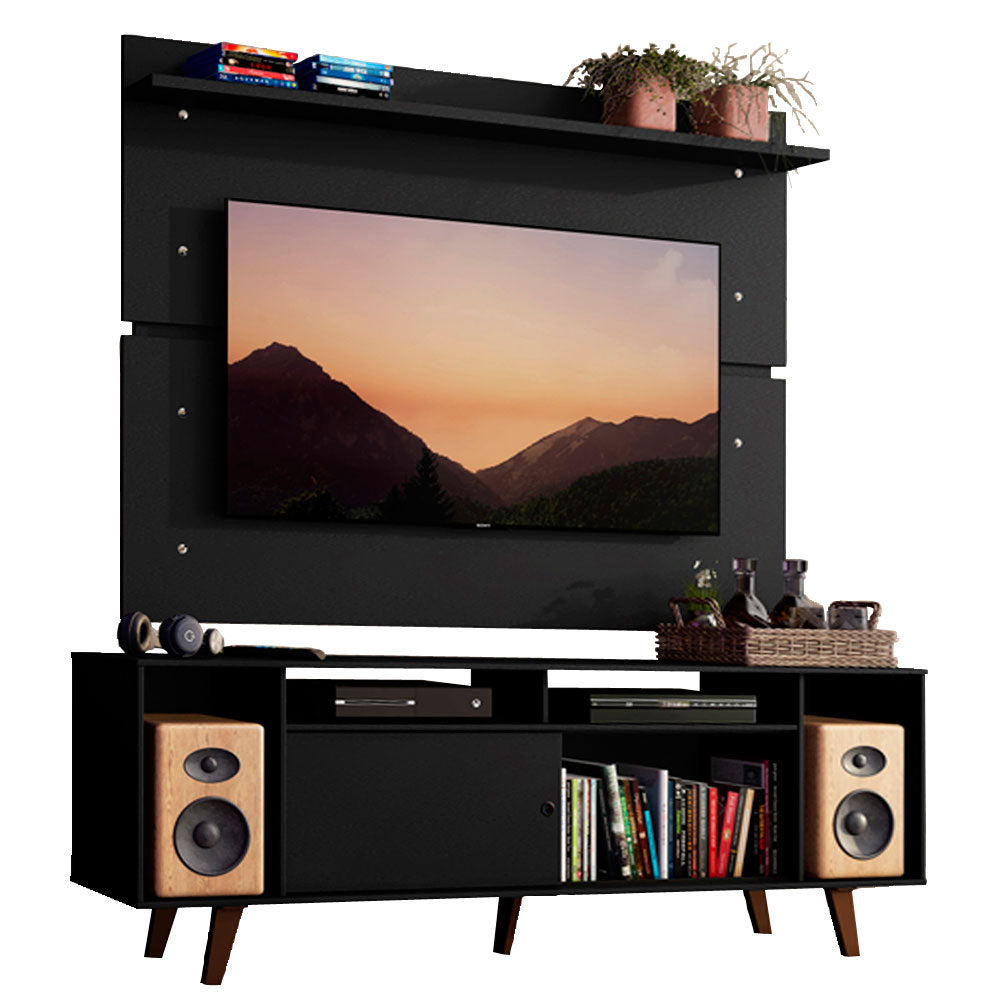 Rack Madesa Cancun com Pés e Painel para TV até 65 Polegadas Preto/Preto 8ND8