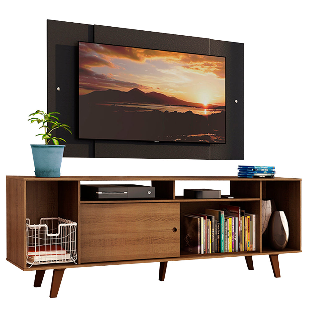 Rack Madesa Cancun com Pés e Painel para TV até 58 Polegadas Rustic/Preto 5ZD8