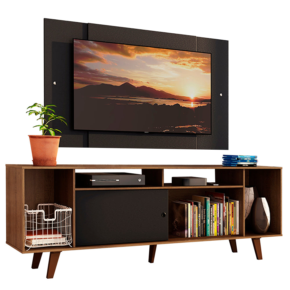 Rack Madesa Cancun com Pés e Painel para TV até 58 Polegadas Preto/Rustic 7KD8