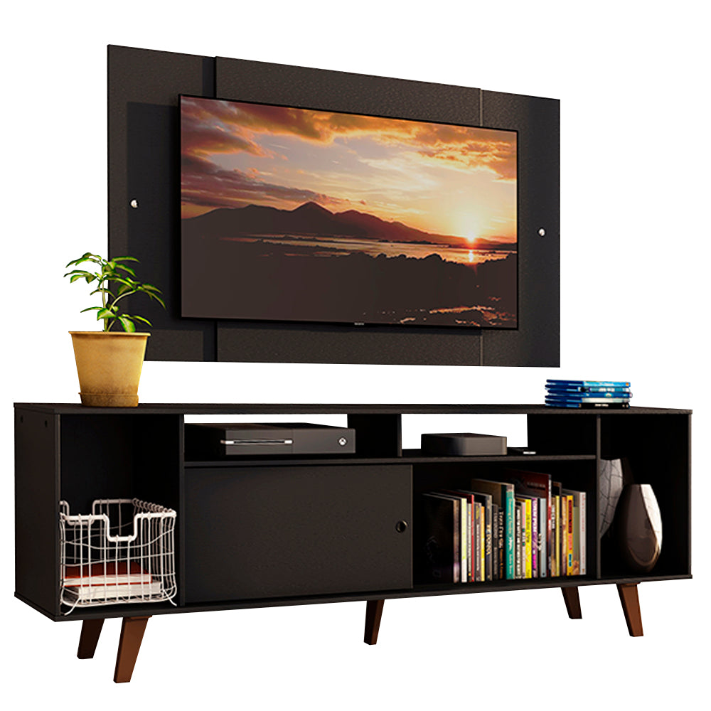 Rack Madesa Cancun com Pés e Painel para TV até 58 Polegadas Preto 8ND8