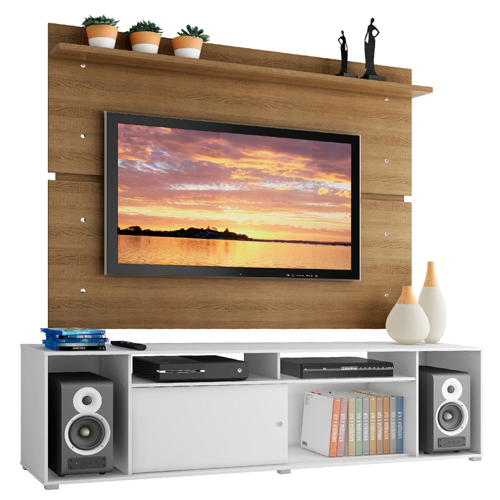 Rack Madesa Cancun e Painel para TV até 65 Polegadas Branco/Rustic 095Z