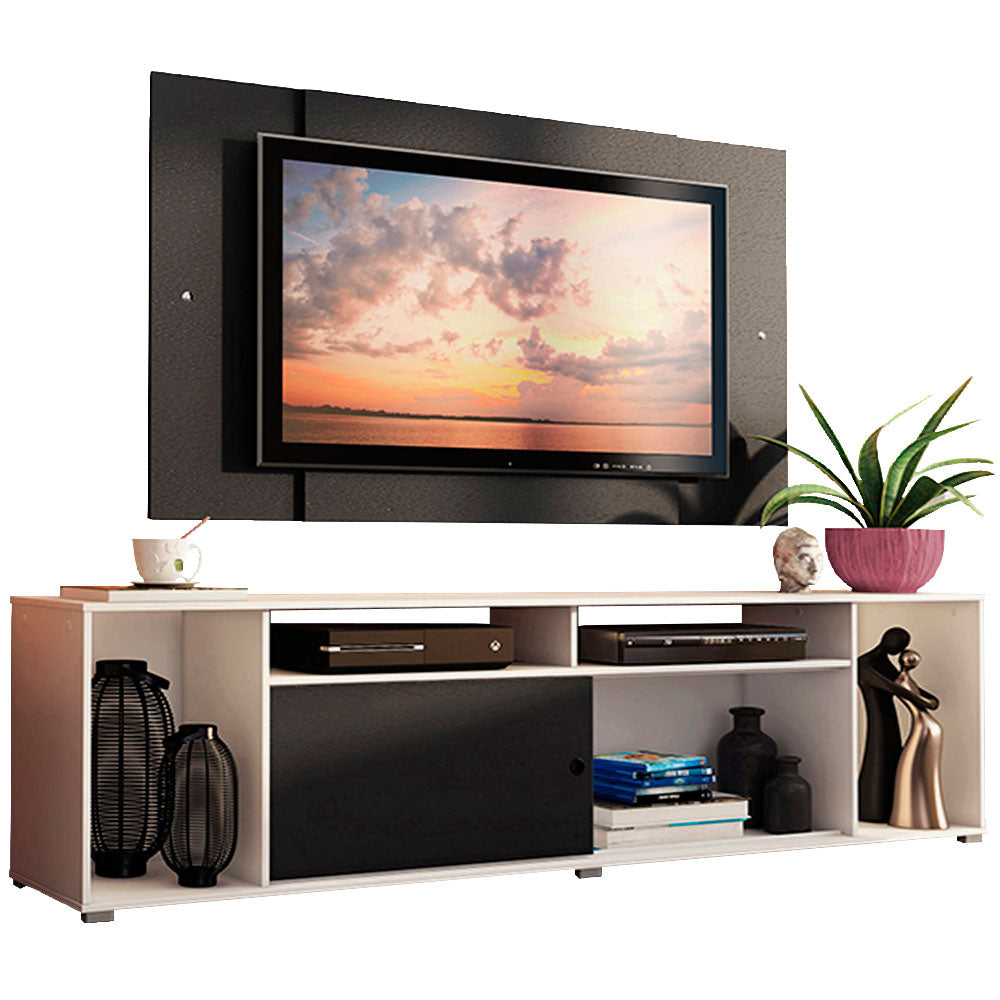 Rack Madesa Cancun e Painel para TV até 58 Polegadas Branco/Preto 738N