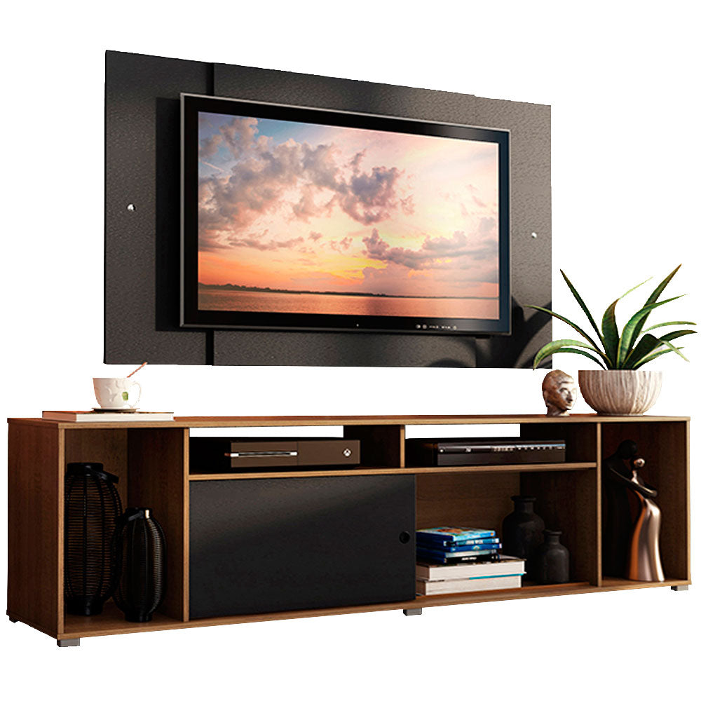 Rack Madesa Cancun e Painel para TV até 58 Polegadas Rustic/Preto 7K8N