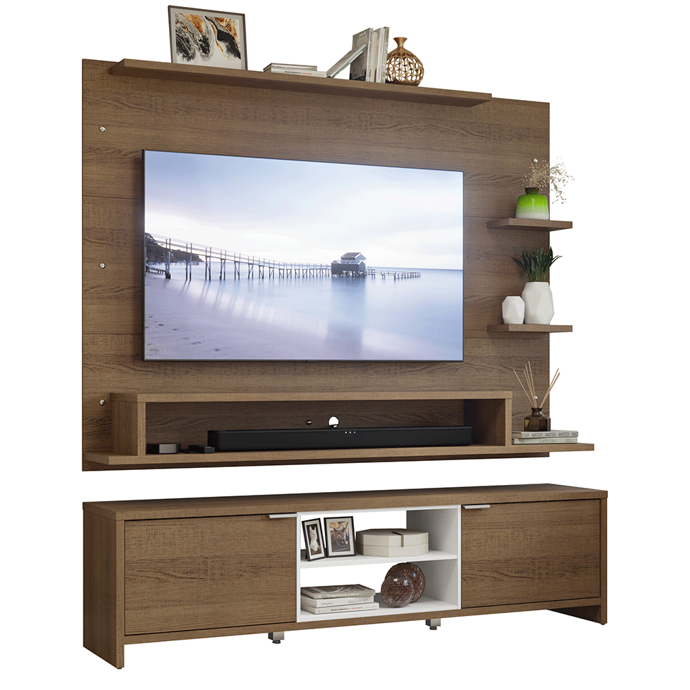 Rack com Painel para TV até 60 Polegadas 180 cm Rustic/Branco Metz Madesa