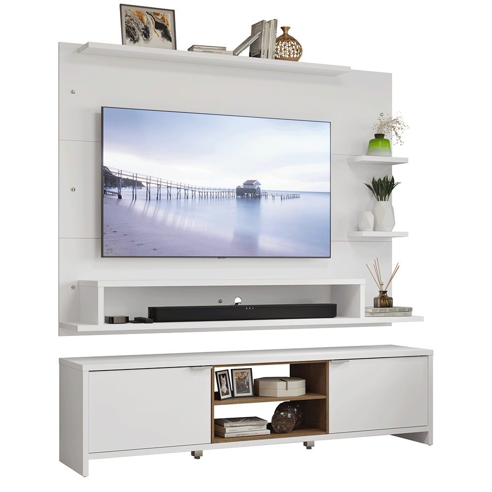 Rack com Painel para TV até 60 Polegadas 180 cm Branco/Rustic Metz Madesa