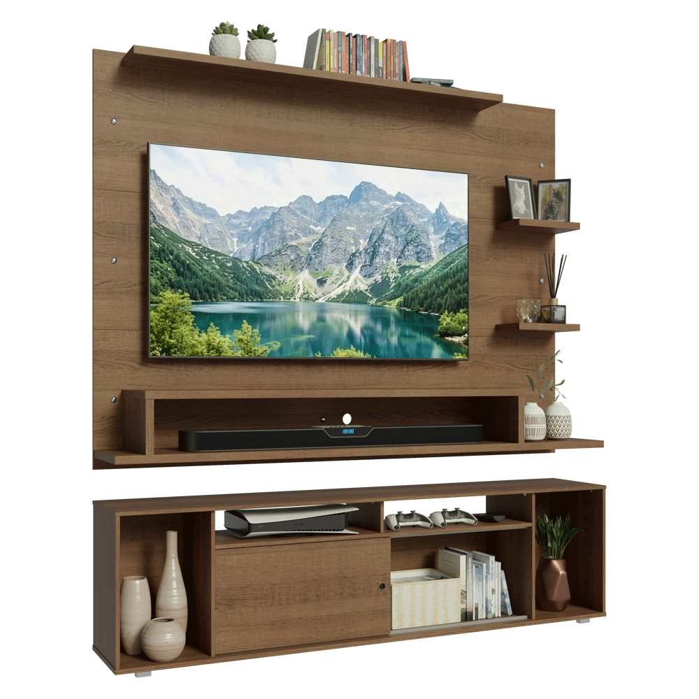 Rack com Painel para TV até 60 Polegadas 180 cm Rustic Cancun Madesa