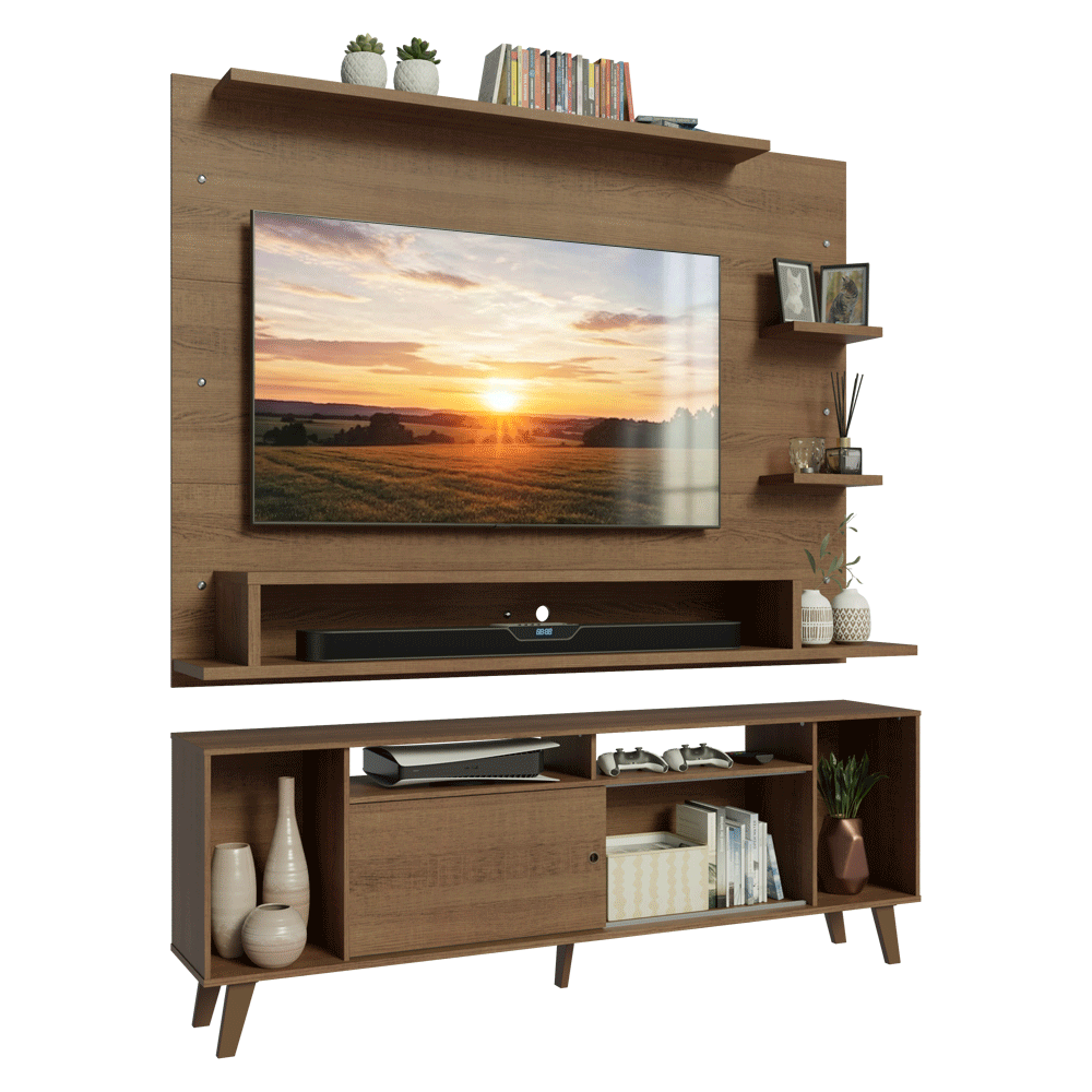 Rack com Painel para TV até 60 Polegadas 180 cm com Pés Rustic Cancun Madesa