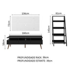 Rack Londres, Estante Escada e Painel para TV até 55 Polegadas Madesa Preto/Branco