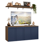 Rack para TV até 70 Polegadas + Prateleiras 160cm Rustic/Azul Vik Madesa 05