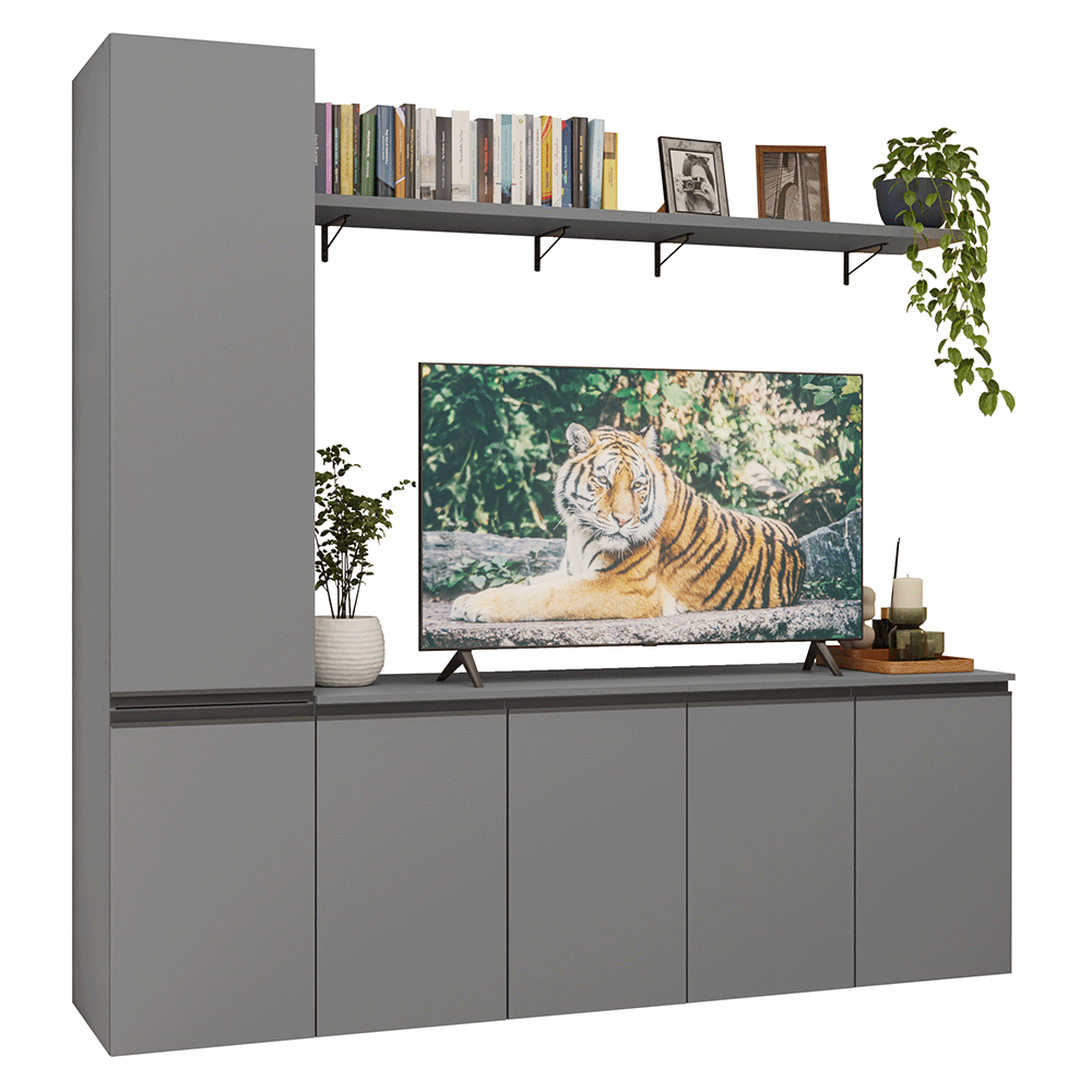 Rack Suspenso para TV até 70 Polegadas + Prateleira 200cm Cinza Nice Madesa 01