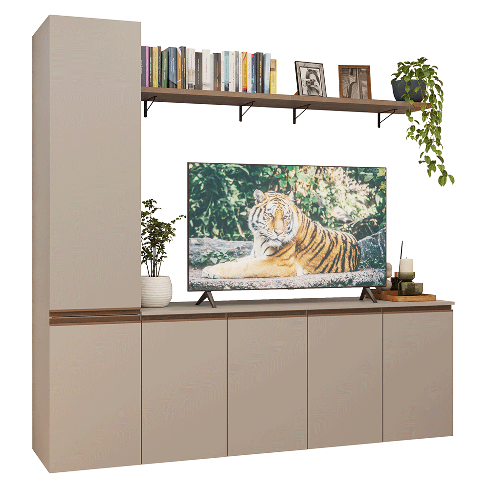 Rack Suspenso para TV até 70 Polegadas + Prateleira 200cm Crema Nice Madesa 01