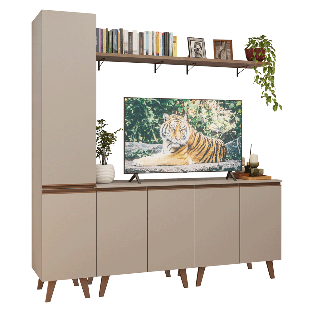 Rack para TV até 70 Polegadas + Prateleira 200cm Crema Nice Madesa 02