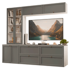 Estante Sala de Estar com Rack + Cristaleira 230cm Branco/Cinza Vik Madesa 01