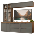 Estante Sala de Estar com Rack + Cristaleira 230cm Rustic/Cinza Vik Madesa 01