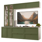 Estante Sala de Estar com Rack + Cristaleira 230cm Branco/Verde Vik Madesa 01