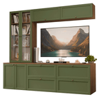 Estante Sala de Estar com Rack + Cristaleira 230cm Rustic/Verde Vik Madesa 01