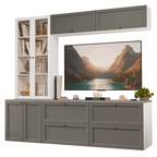 Estante Sala de Estar com Rack + Cristaleira 230cm Branco/Cinza/Branco Vik Madesa 01