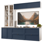 Estante Sala de Estar com Rack + Cristaleira 230cm Branco/Azul/Branco Vik Madesa 01