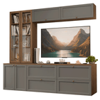 Estante Sala de Estar com Rack + Cristaleira 230cm Rustic/Cinza/Rustic Vik Madesa 02