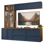 Estante Sala de Estar com Rack + Cristaleira 230cm Rustic/Azul/Rustic Vik Madesa 02