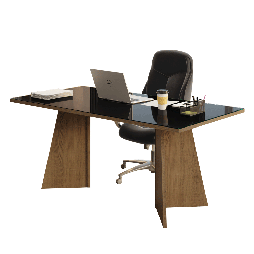 Mesa para Escritório Diretor Presidente 180cm Tampo de Vidro Rustic/Preto 5388 Madesa