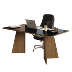 Mesa para Escritório Diretor Presidente 180cm Tampo de Vidro Rustic/Preto 5388 Madesa