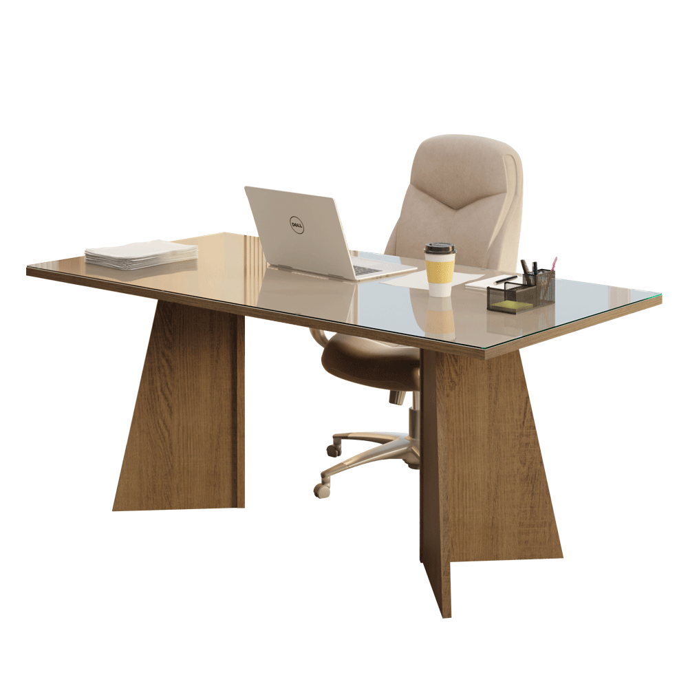 Mesa para Escritório Diretor Presidente 180cm Tampo de Vidro Rustic/Crema 5388 Madesa