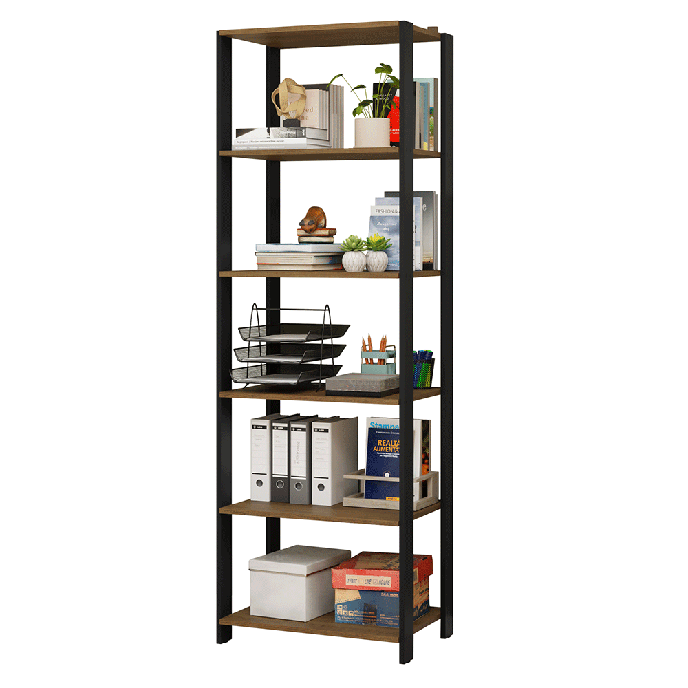 Estante Armário Multiuso para Escritório 59cm 5 Prateleiras Rustic/Preto Madesa