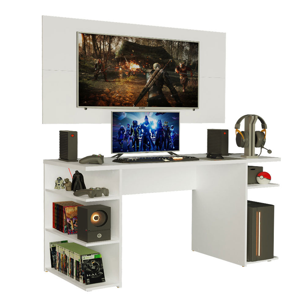 Mesa para Computador Gamer Madesa 9409 e Painel para TV até 50 Polegadas Branco