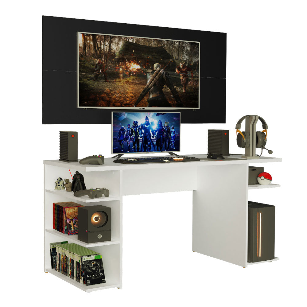 Mesa para Computador Gamer Madesa 9409 e Painel para TV até 50 Polegadas Branco/Preto