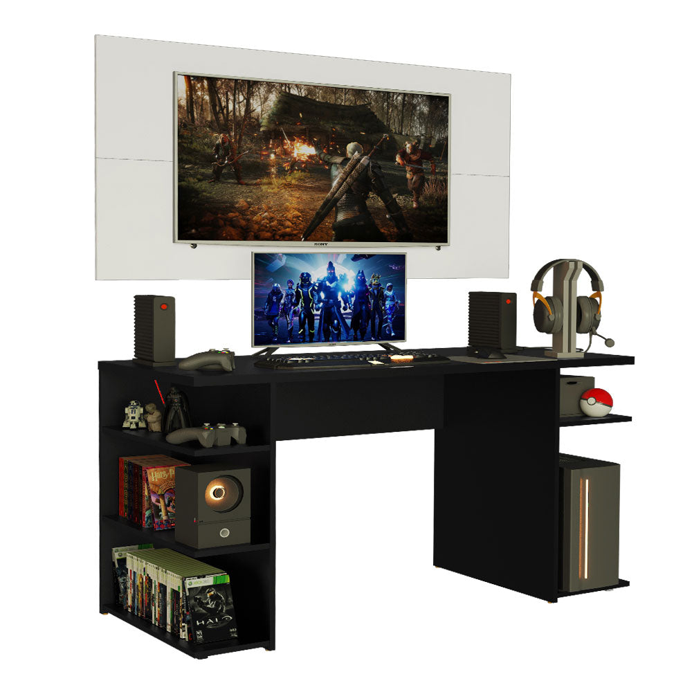 Mesa para Computador Gamer Madesa 9409 e Painel para TV até 50 Polegadas Preto/Branco